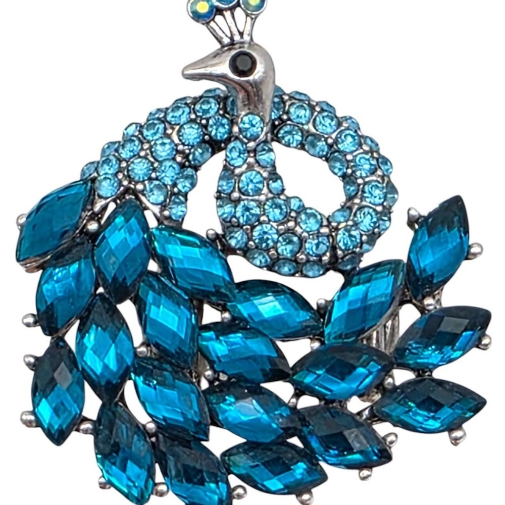 Peacock Blue Marquise Crystal Statement Ring Bold Glam Stretch Cocktail Rare